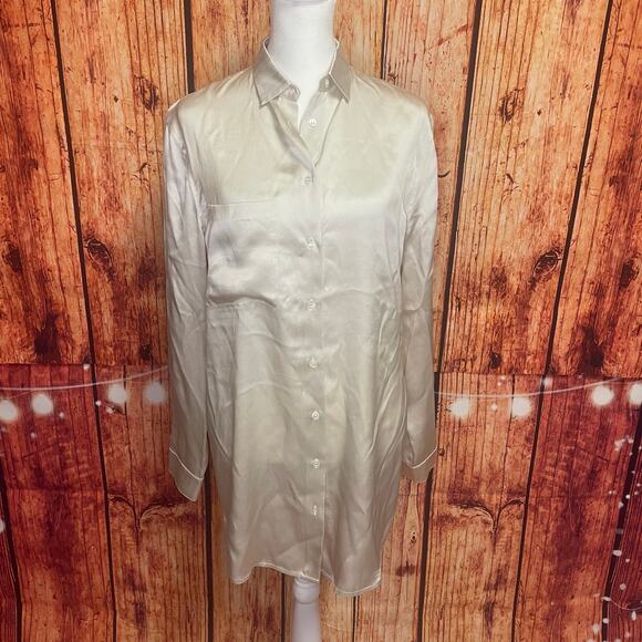 ATM ivory silk shirtdress size XS extra small buttondown missing last button - Picture 2 of 7